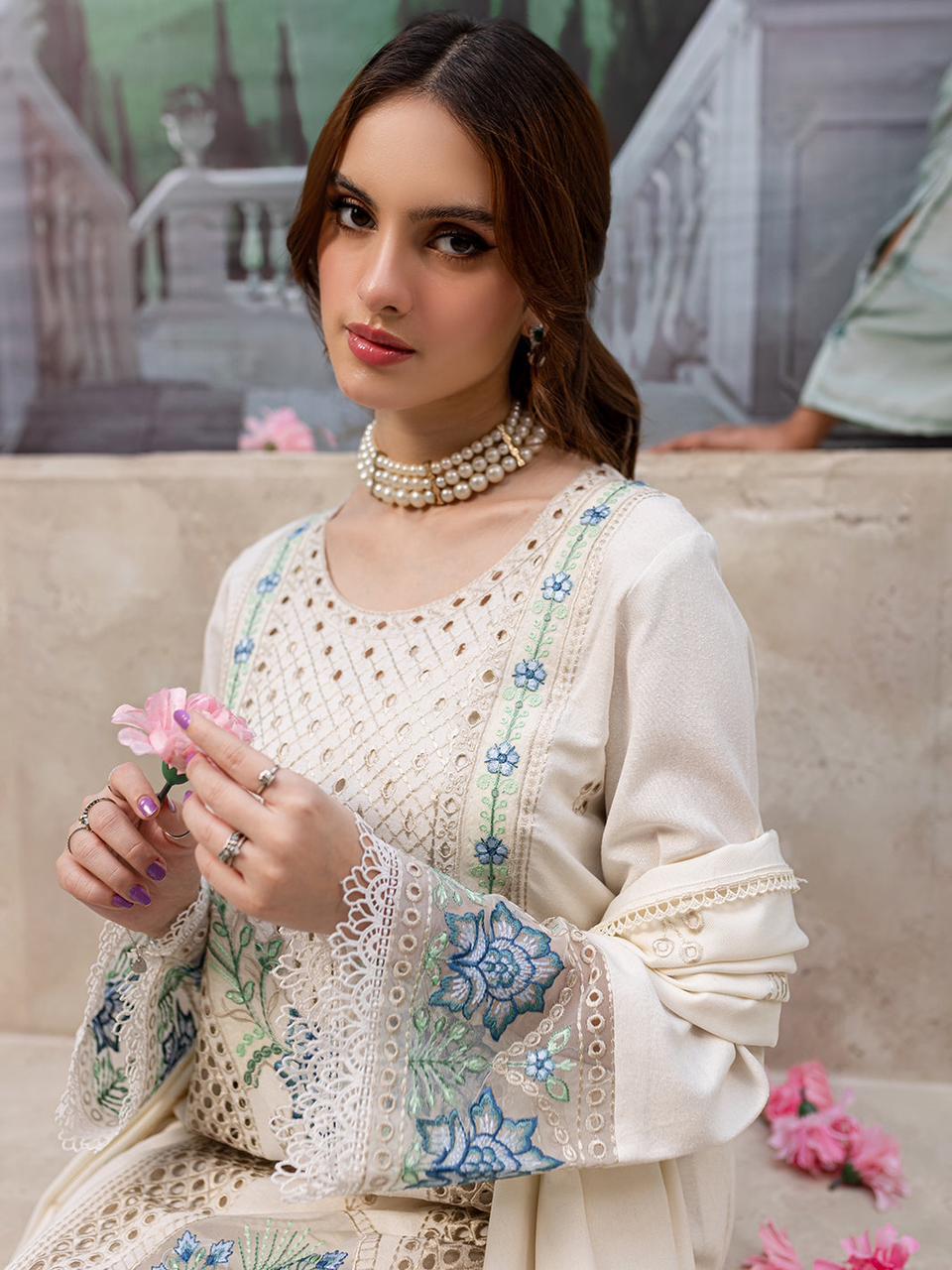 MAHNUR PREMIUM CHIKANKARI LAWN 3-PIECE UNSTITCHED SUIT