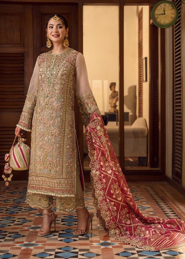 CRIMSON 3PC UNSTITCHED HEAVY EMBROIDERED SUIT