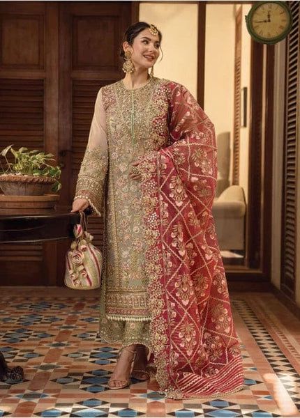 CRIMSON 3PC UNSTITCHED HEAVY EMBROIDERED SUIT