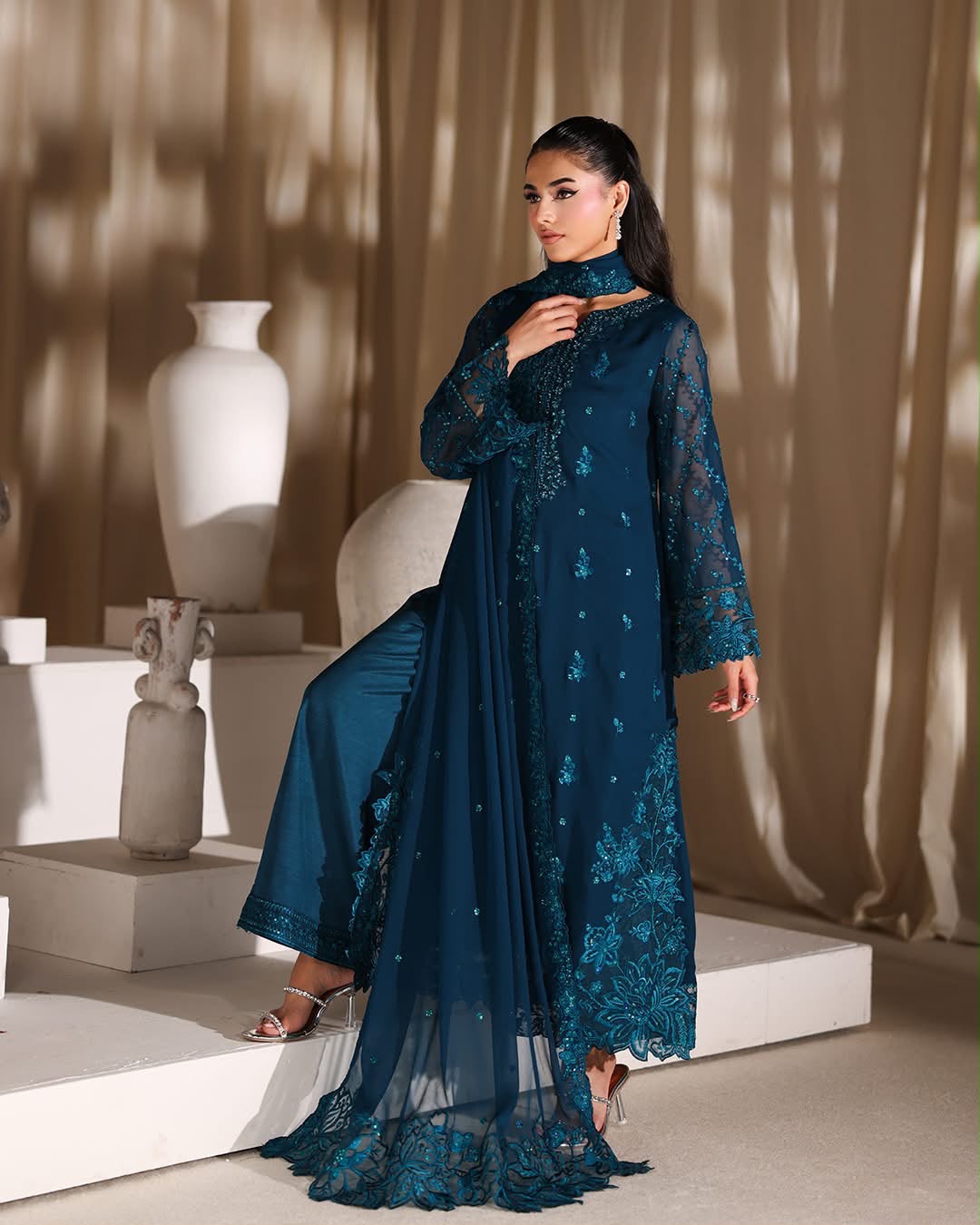 AZURE UNSTITCHED 3PC LUXURY EMBROIDERY SUIT