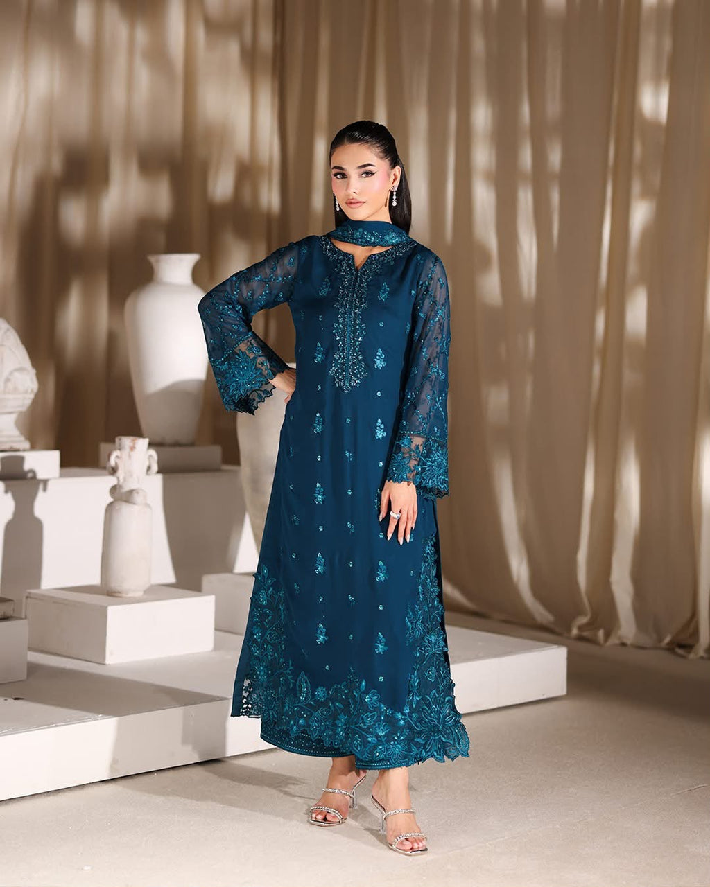 AZURE UNSTITCHED 3PC LUXURY EMBROIDERY SUIT
