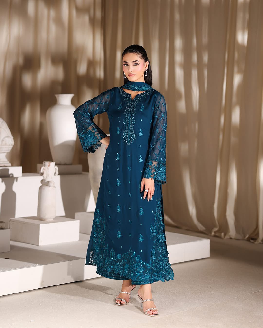 AZURE UNSTITCHED 3PC LUXURY EMBROIDERY SUIT