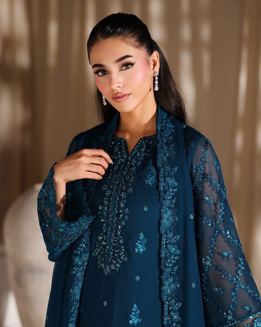 AZURE UNSTITCHED 3PC LUXURY EMBROIDERY SUIT
