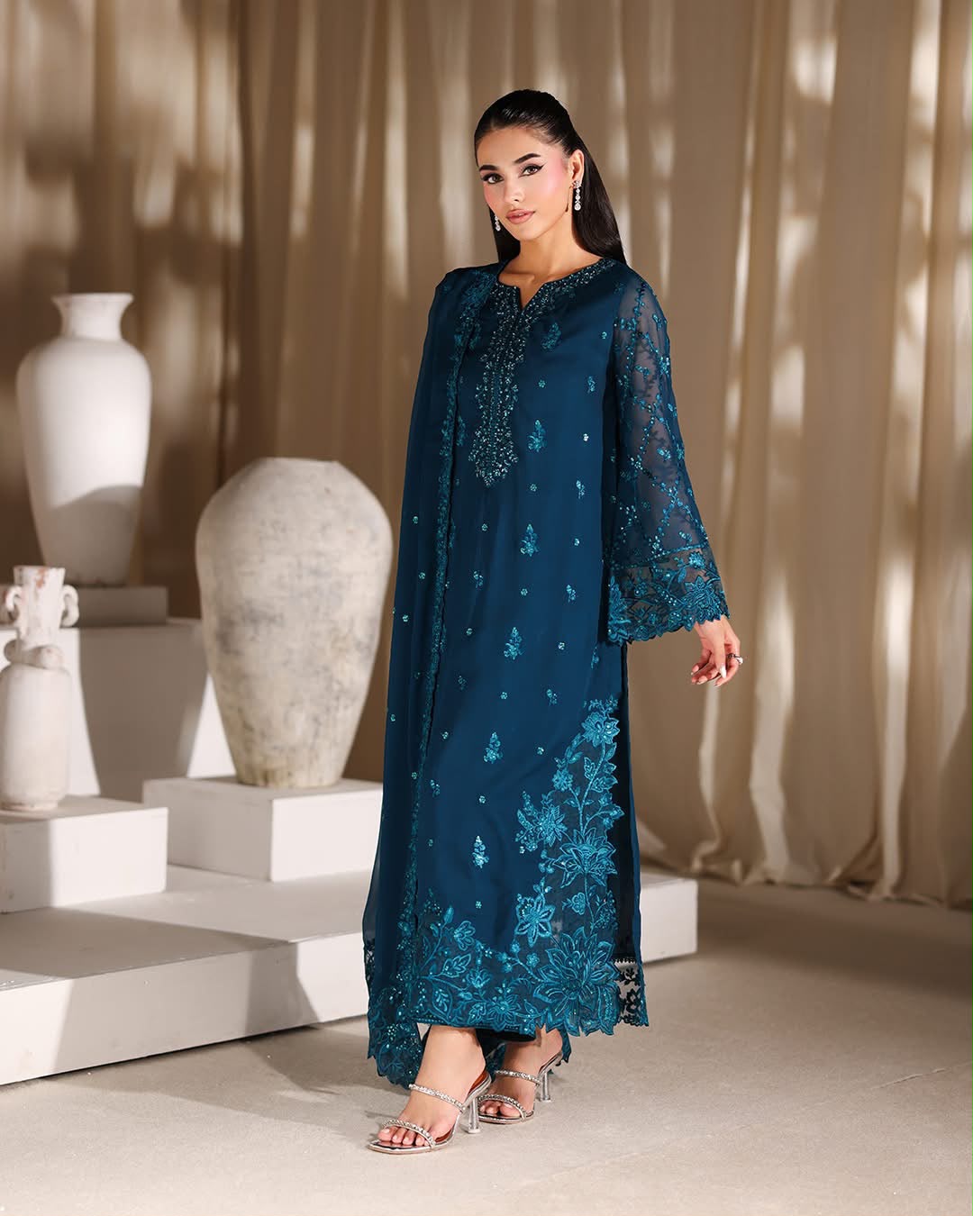 AZURE UNSTITCHED 3PC LUXURY EMBROIDERY SUIT
