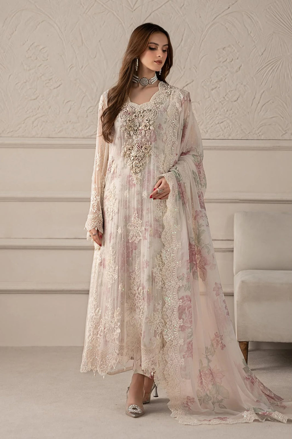 MARIA B LUXURY CHIFFON EMBROIDERED 3 PC UNSTITCHED