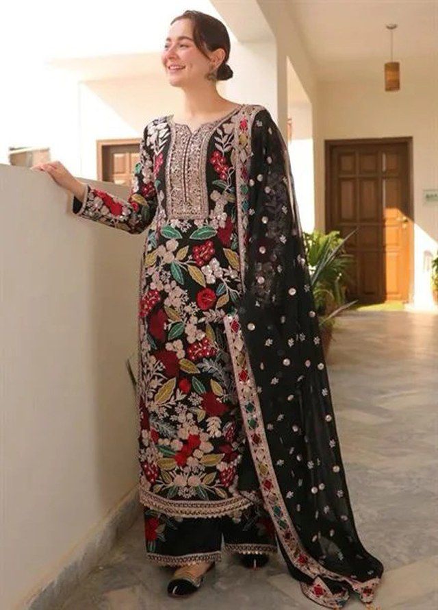 RANG RASIYA | HANIA AMIR | LUXURY FULLY HEAVY MULTI THREAD EMBROIDERED SEQUENCE WORK CHIFFON DRESS | UNSTITCHED 3-PIECE SUIT