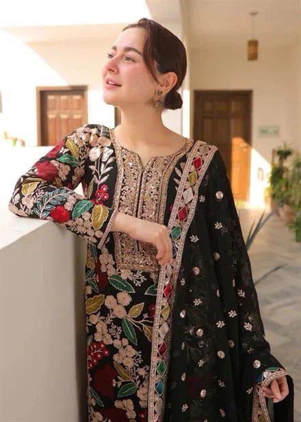 RANG RASIYA | HANIA AMIR | LUXURY FULLY HEAVY MULTI THREAD EMBROIDERED SEQUENCE WORK CHIFFON DRESS | UNSTITCHED 3-PIECE SUIT